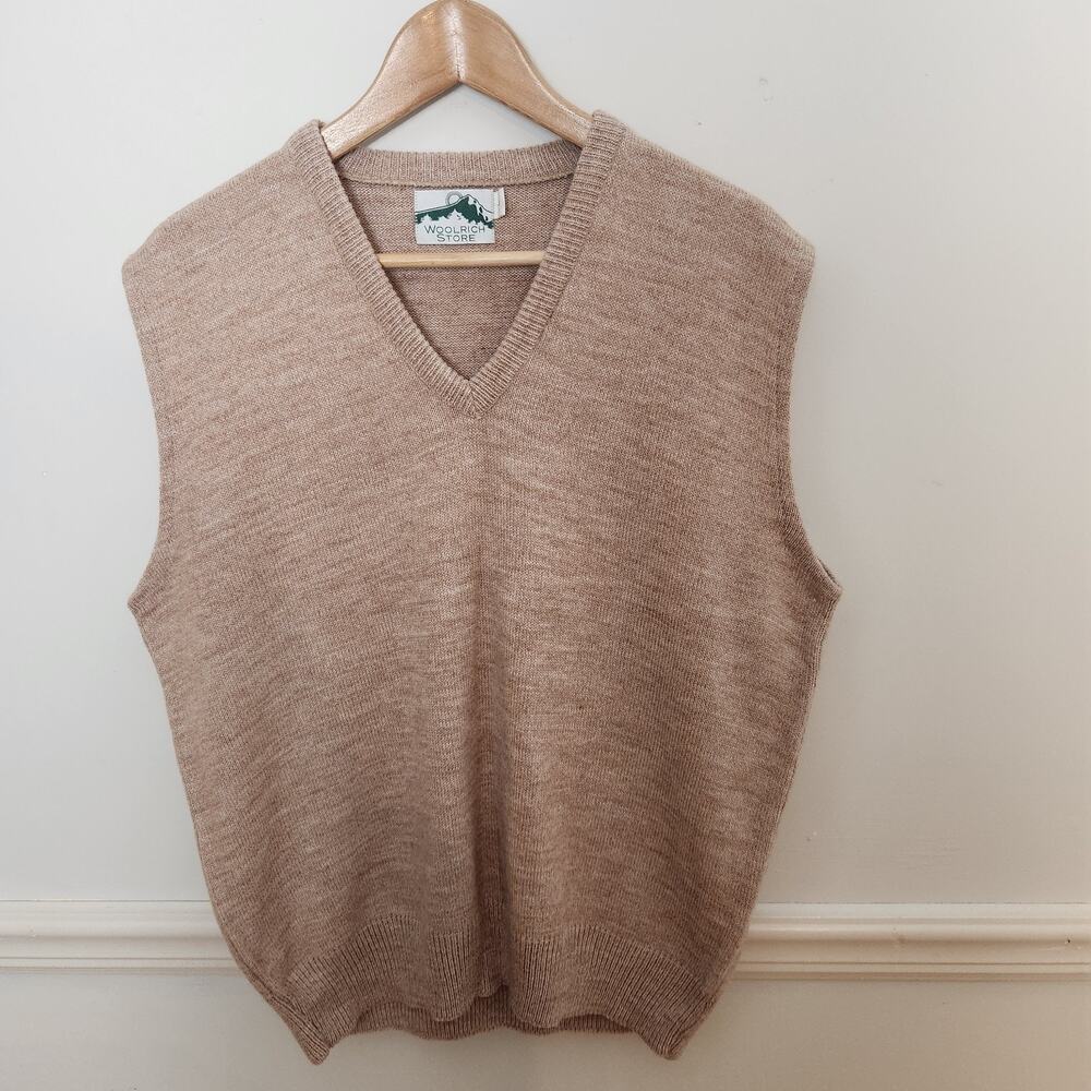 Vtg 80s Woolrich Store Sweater Vest Size Large Mens USA Beige Tan Acrylic Wool